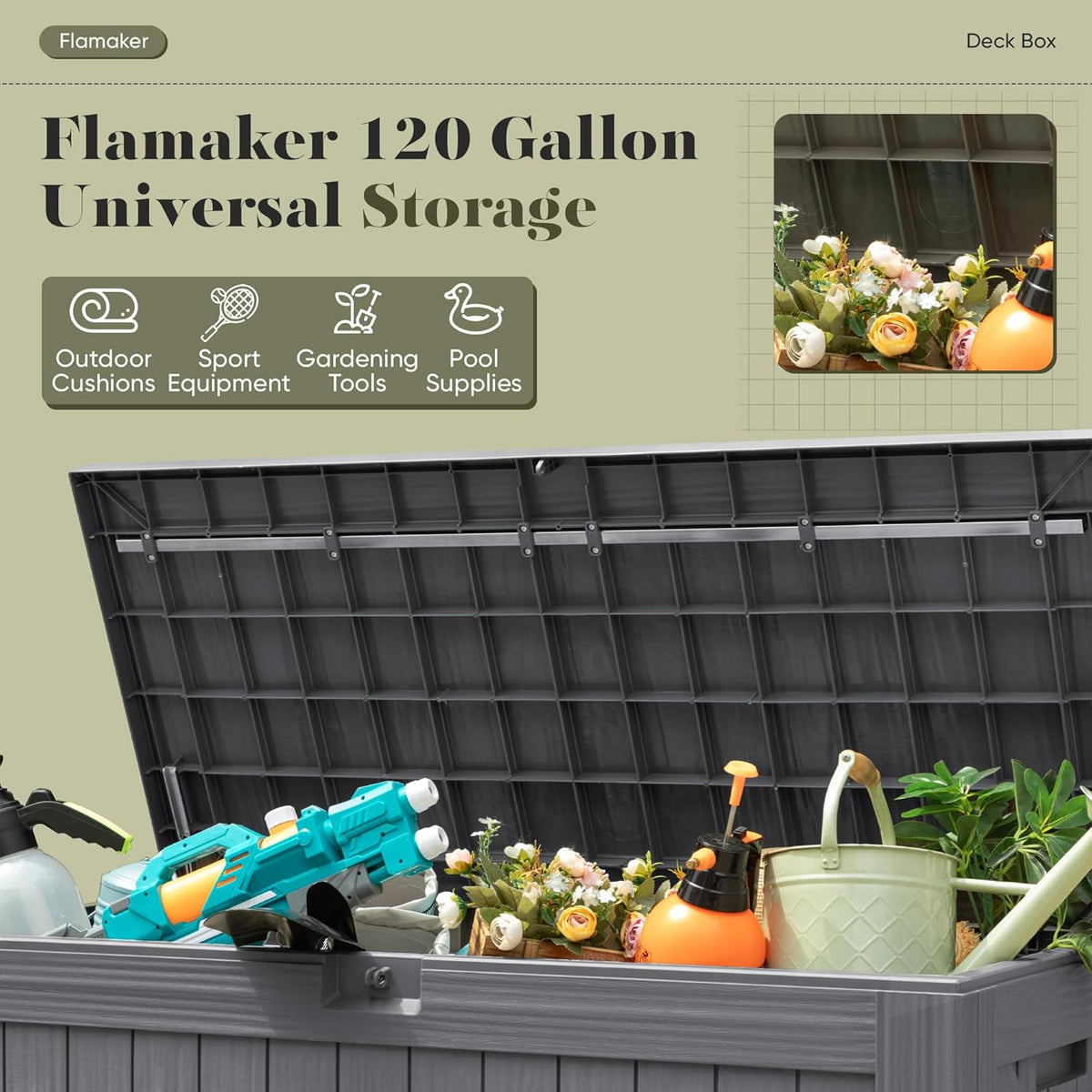 Flamaker Resin Deck Box 120 Gallon Waterproof Large Outdoor Storage Box