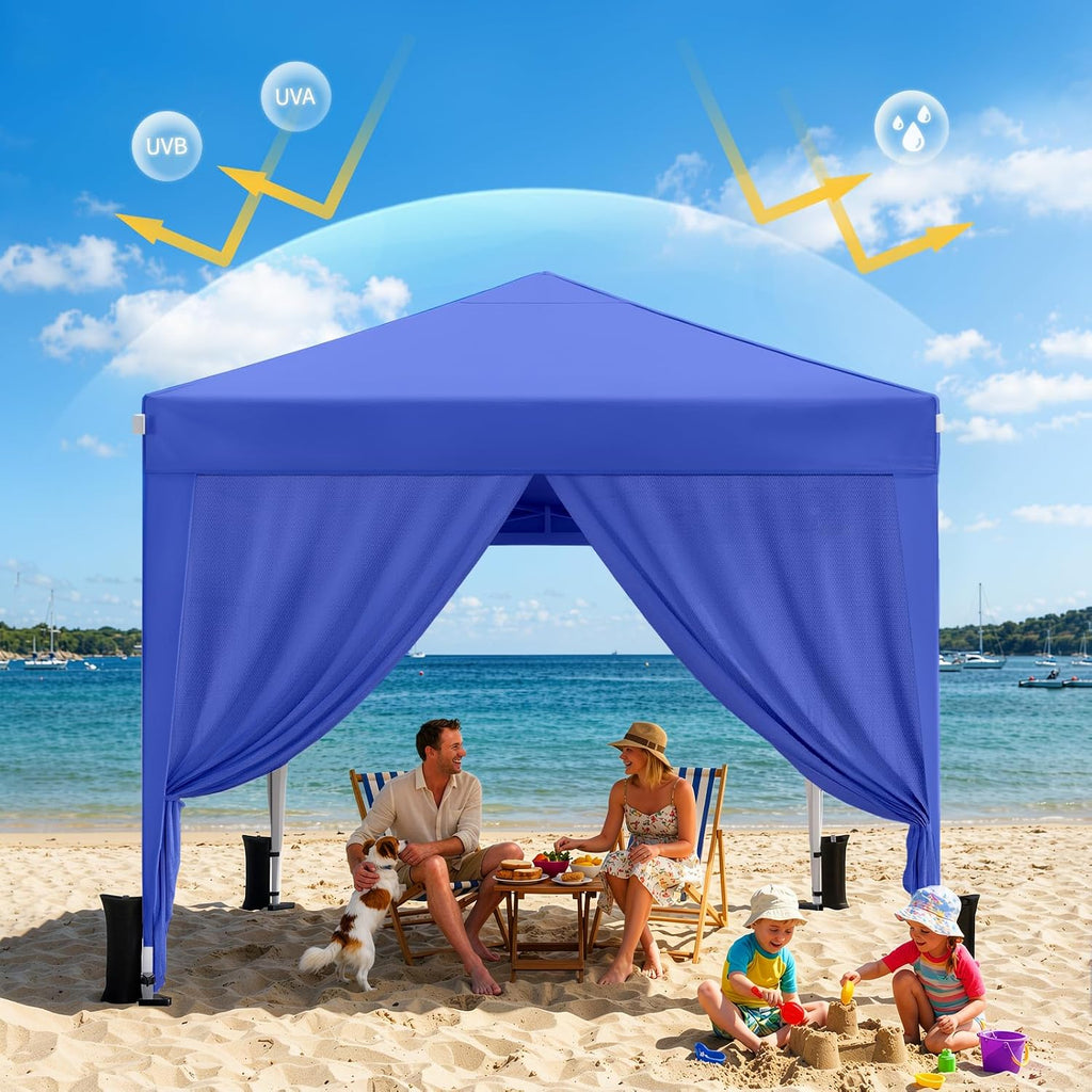 Driftalia 10x10 Pop Up Canopy Tent with 4 Sidewalls, Blue