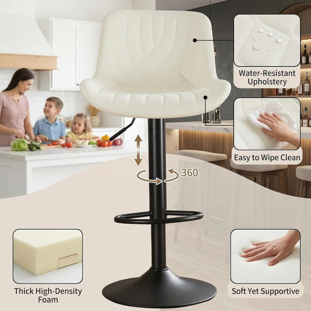 Bar Stools Set of 2, Swivel Adjustable Barstools with Backs, Beige