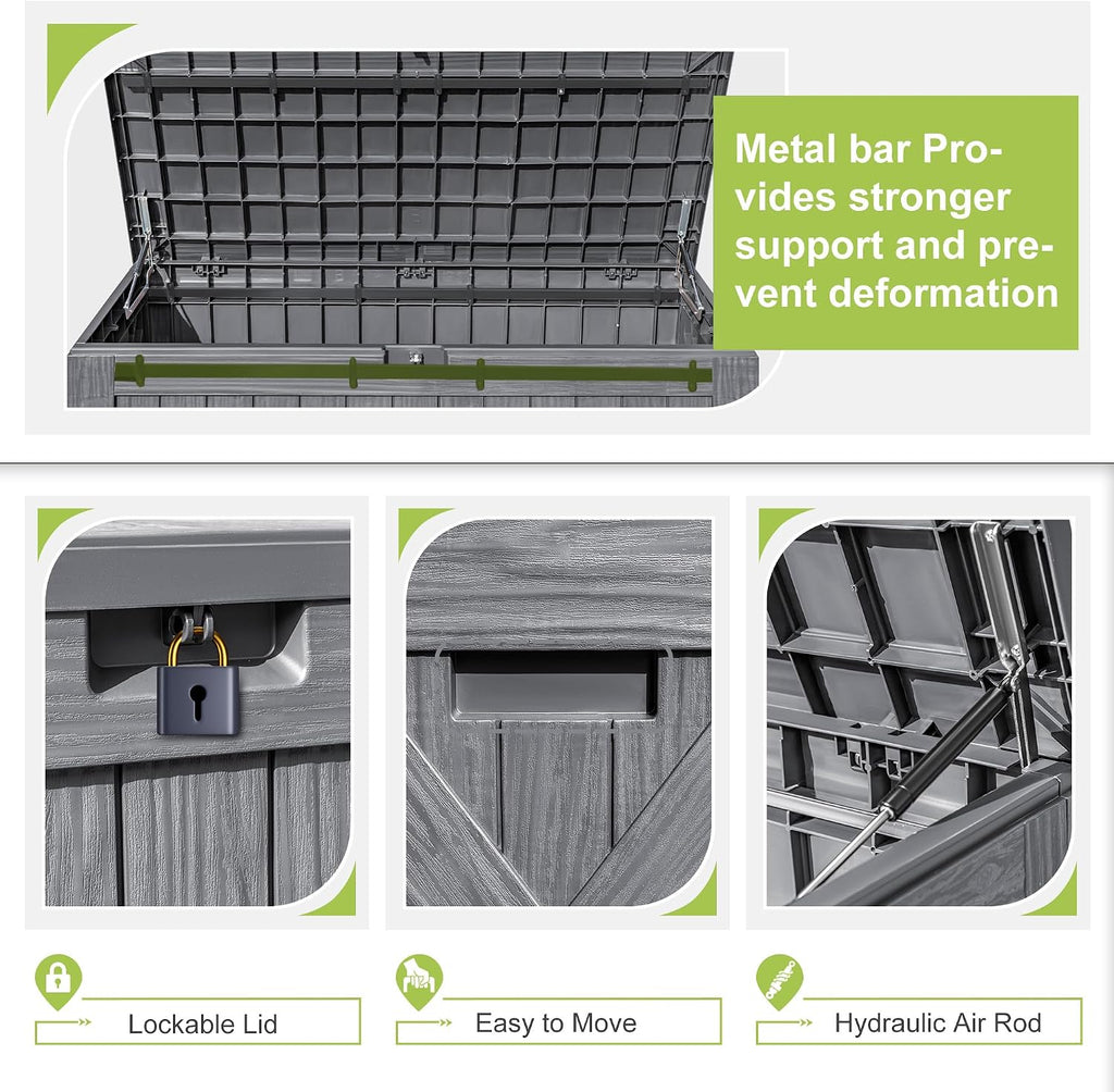 Greesum 120 Gallon Deck Box, Resin Outdoor Storage Container, Gray
