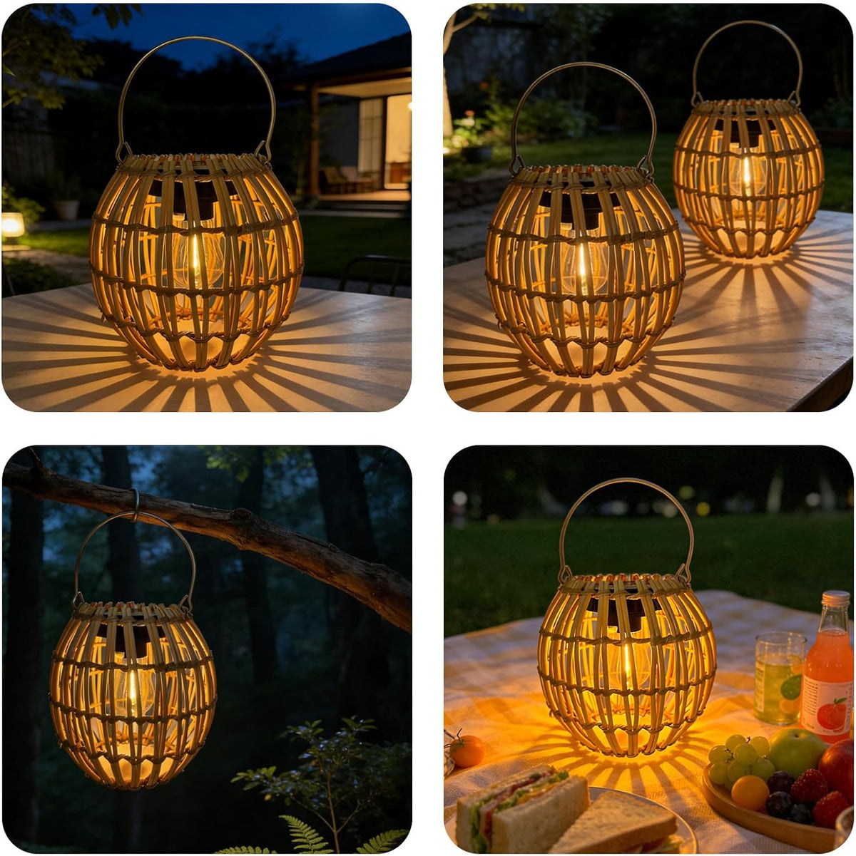 Solar Lanterns Outdoor Waterproof, Rattan Solar Outdoor Lanterns 2 Pack