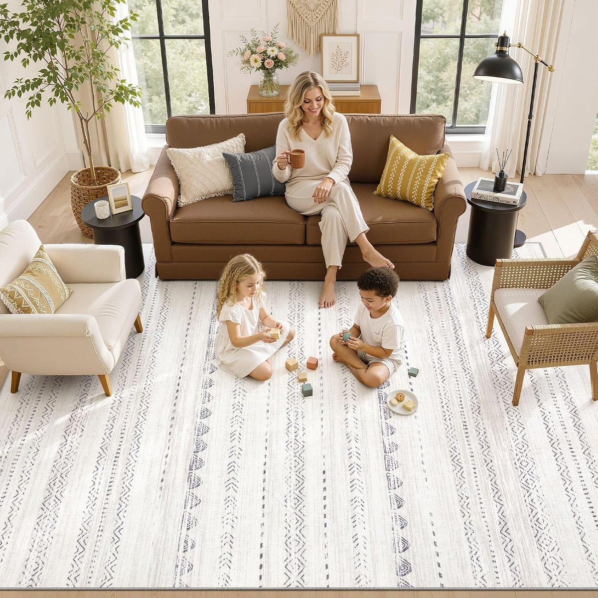 Nakagishi Boho 6x9 Area Rug Living Room Rugs Machine Washable Gray