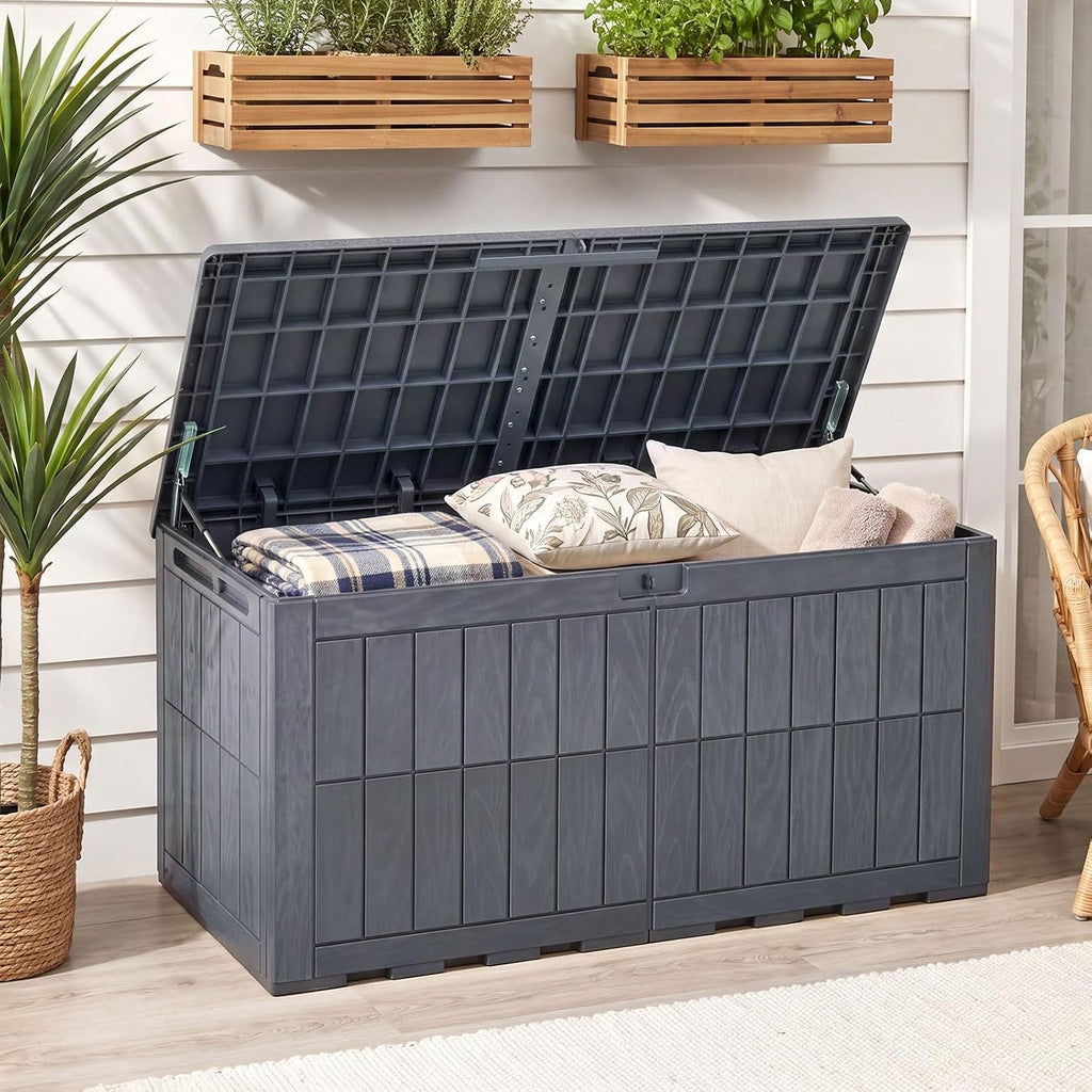 HAPPYGRILL 120 Gal Outdoor Deck Box Plastic Storage Bin with Lid and Handle