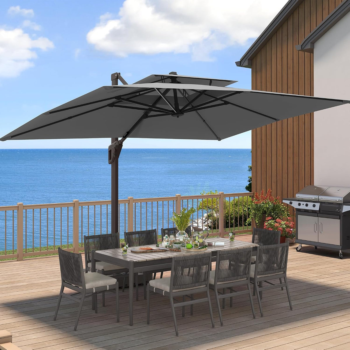 10 X 13 FT Cantilever Patio Umbrella Rectangle Outdoor Umbrellas