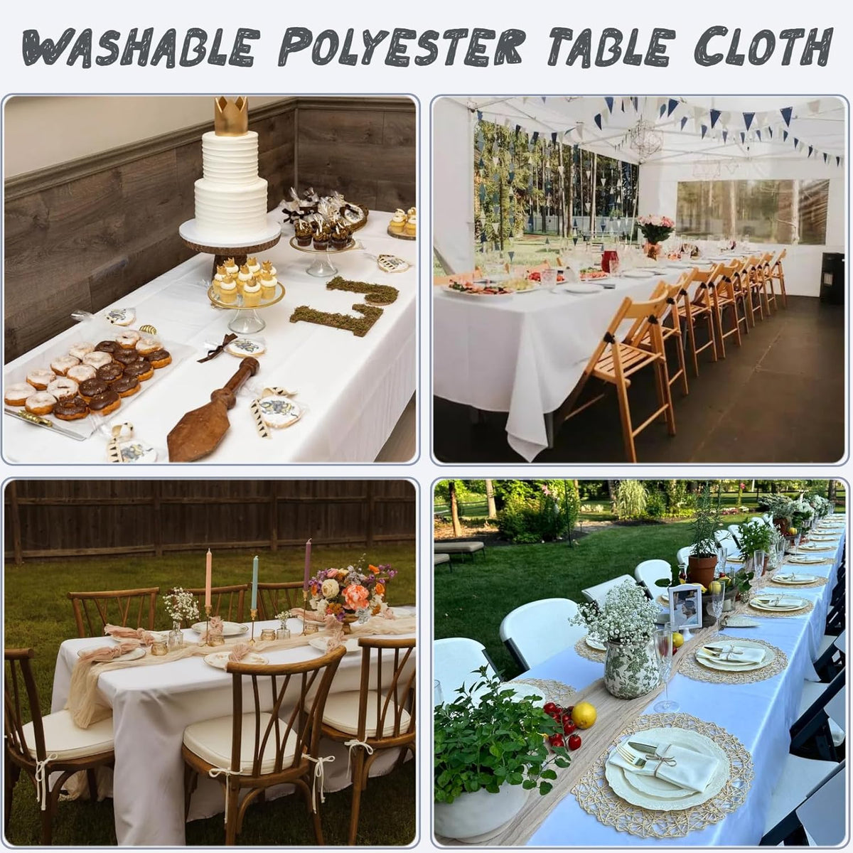 10 Pack White Table Cloth Rectangle Table Cloths for 8 Foot Rectangle Tables 60 X 126 Inch Washable Polyester Table Covers, Reusable & Wrinkle Resistant for Weddings, Parties, Events, and Everyday Use
