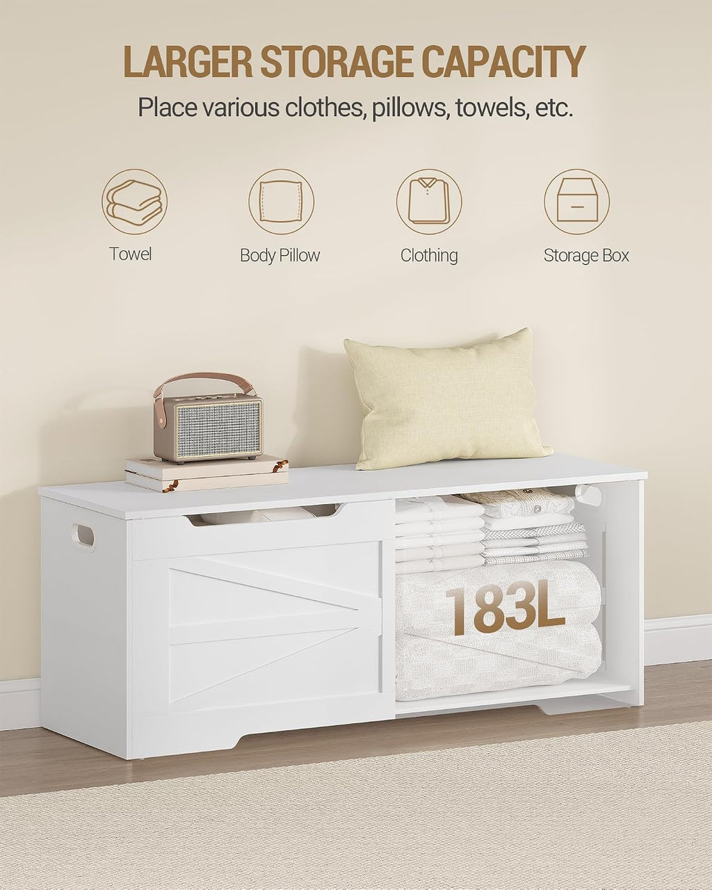 Hzuaneri 47.2" Wooden Storage Chest Extra Large | 59 Gal | White