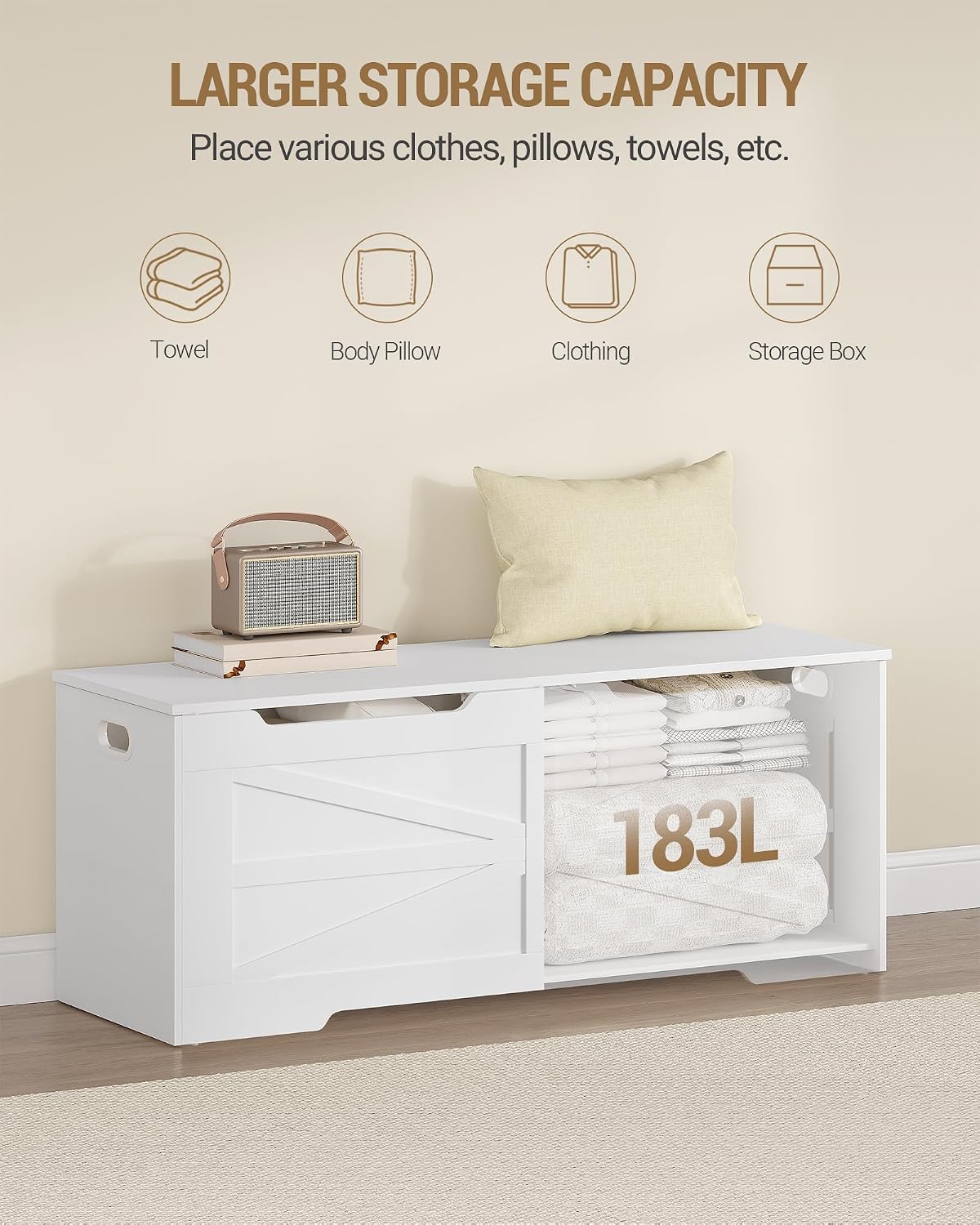 Hzuaneri 47.2" Wooden Storage Chest Extra Large | 59 Gal | White