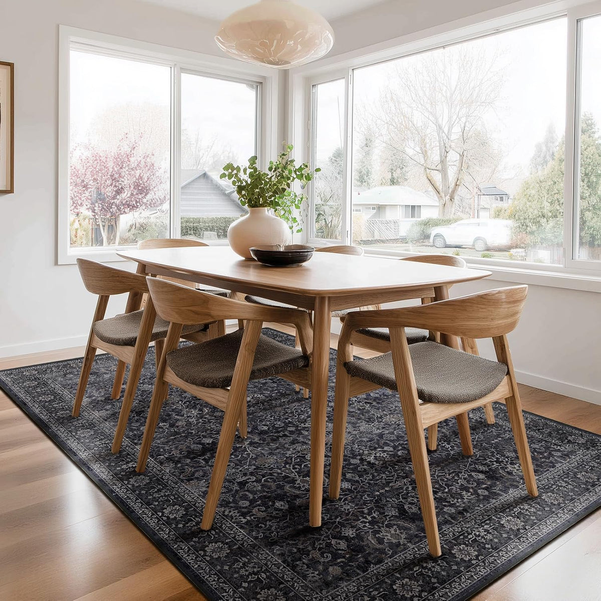 Washable Dark 5x8 Area Rugs, Vintage Farmhouse Earth Tone Carpet for Living Room Bedroom, Low Pile Thin Rug with Non Slip Rubber Backing for Dining Room Kitchen Home Office