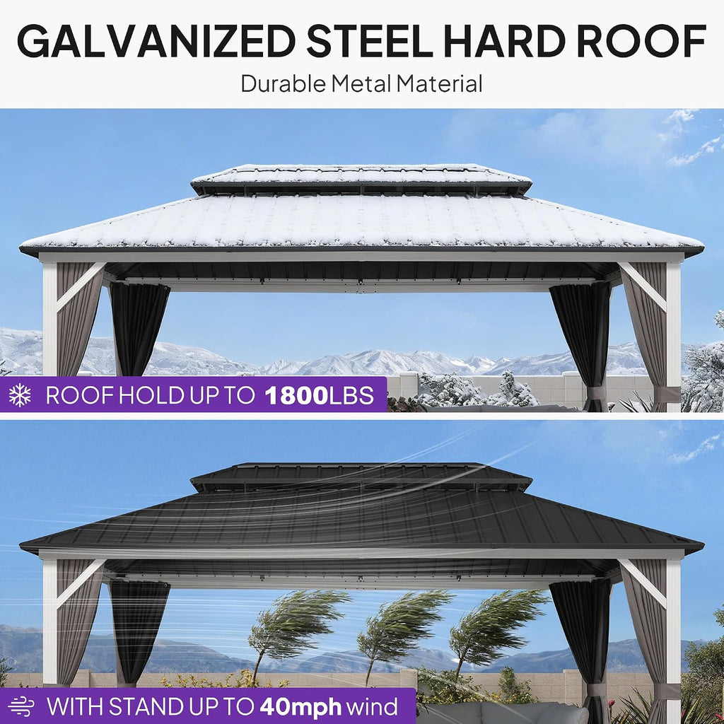 PURPLE LEAF Hardtop Gazebo 10' x 16' White Pavilion Galvanized Steel Roof