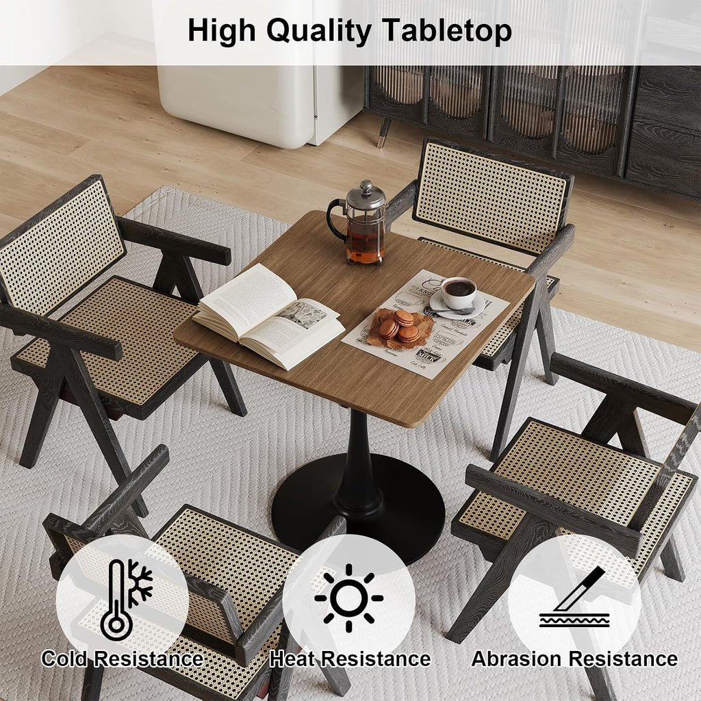 Walnut Square Tulip Table for 2, 24 Inch Small Dining Table with Pedestal