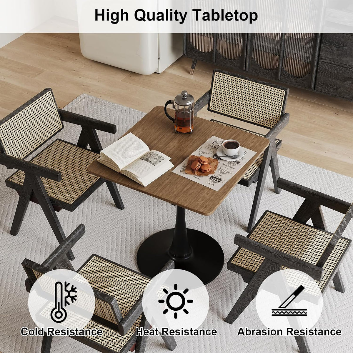 Walnut Square Tulip Table for 2, 24 Inch Small Dining Table with Pedestal