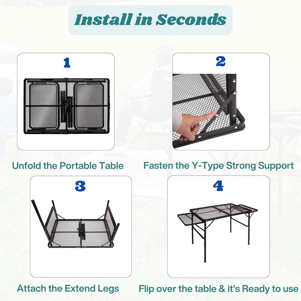 Folding Table w/ Carry Bag, Paper Towel Holder, Garbage Holder, Wing Panels, 3x2 FT Foldable Table for Portable Grill, Picnic, Outdoor, Beach, Small Folding Table Adjustable Height,Camping Table, BBQ