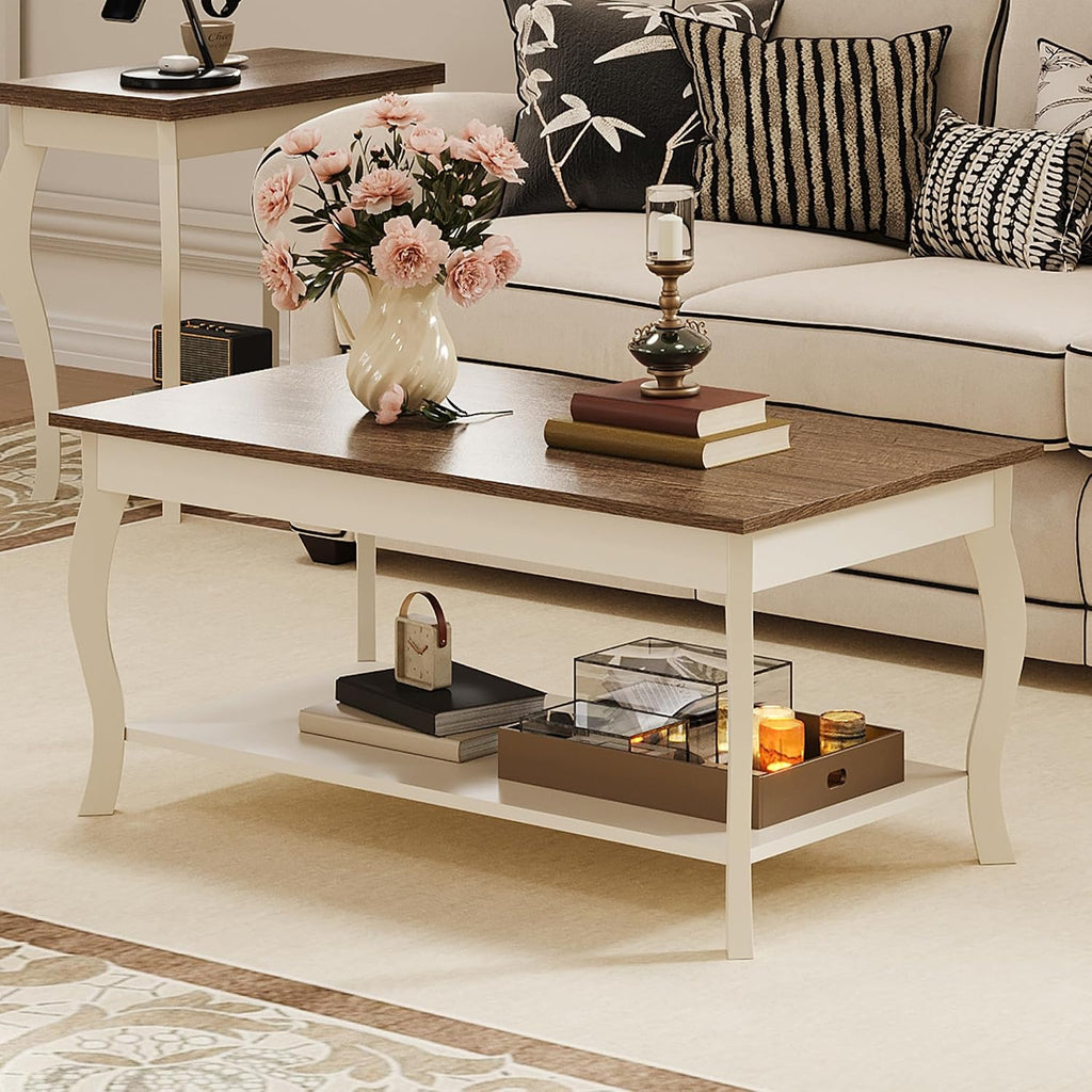 ChooChoo Coffee Table with Curved Legs and Storage Shelf