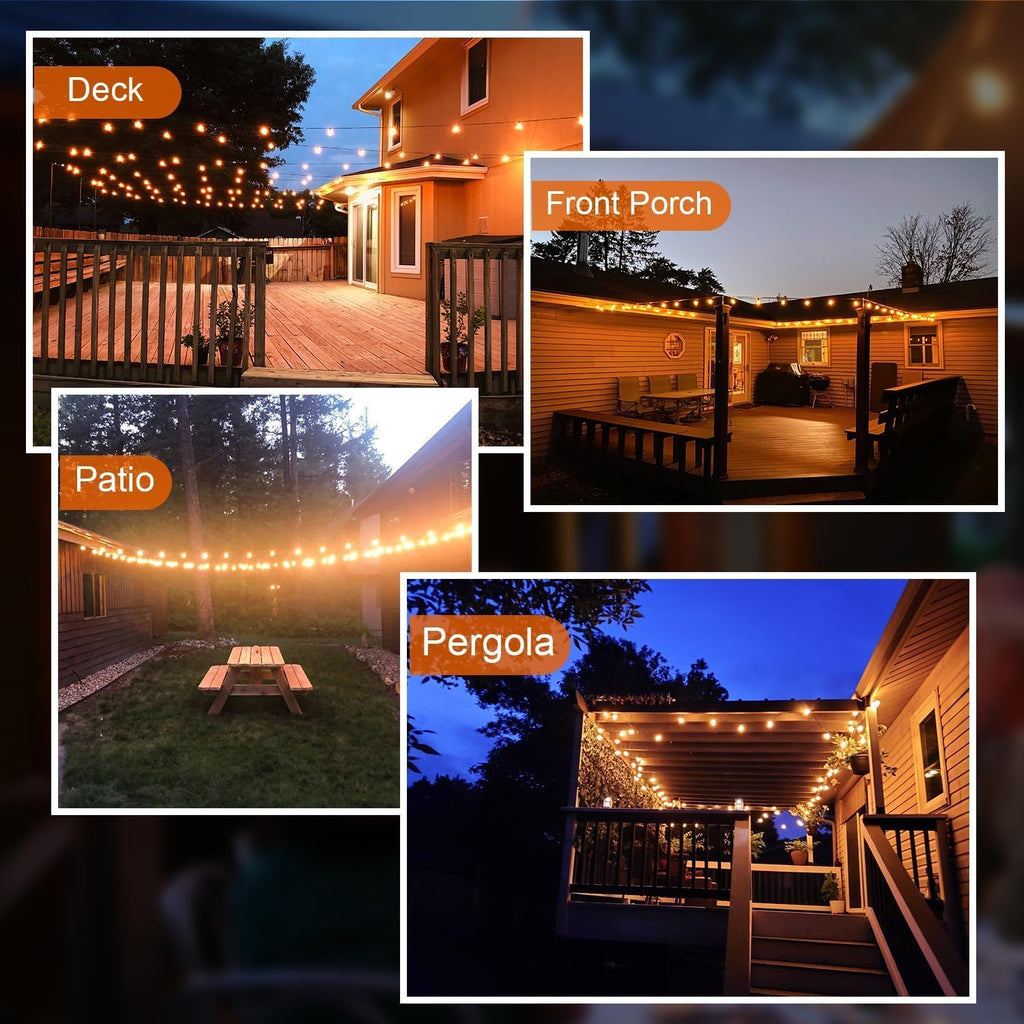 gpatio outdoor string lights, 100ft led waterproof patio on a desk or shelf