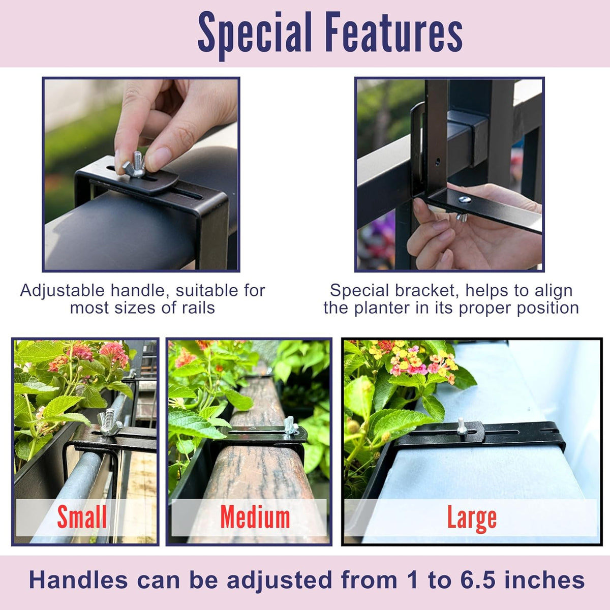 LaLaGreen Rail Planter for Balcony Outdoor (1 Pack, 40 Inch) Large Black Self Watering Railing Planters with Brackets, Rectangular Plastic Window Flower Box Simple Designer Choice with Rattan Pattern