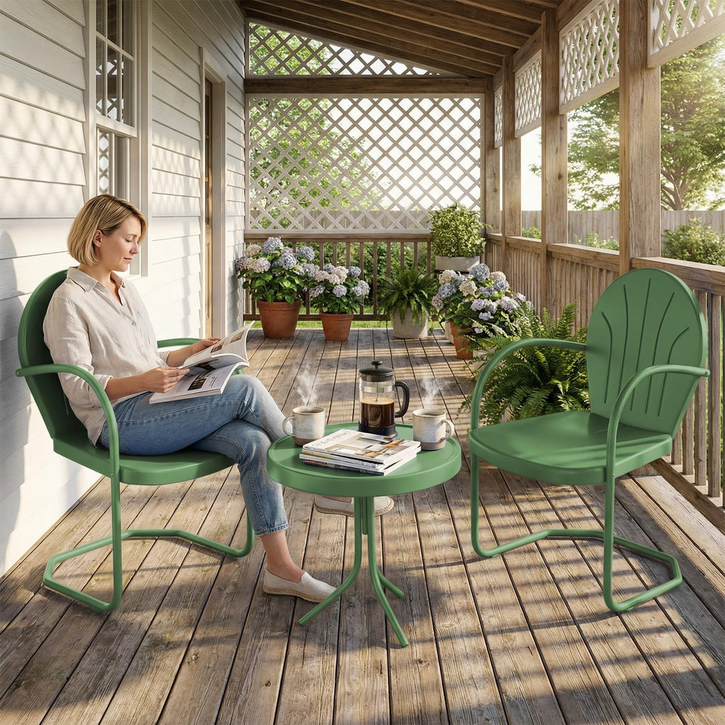 Outdoor 3-Piece Metal Bistro Set, Patio Conversation Set of 2,Green