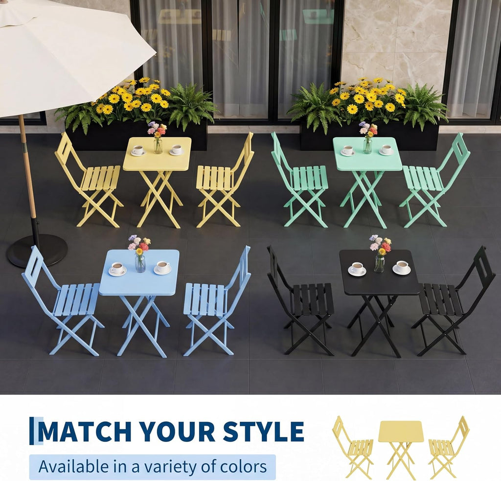 Garvee 3-Piece Bistro Set, Outdoor/Indoor Folding Patio Furniture Set,Space Saving Folding Design, Outdoor Table and Chairs Set for Patio, Garden, Balcony and Poolside, Yellow