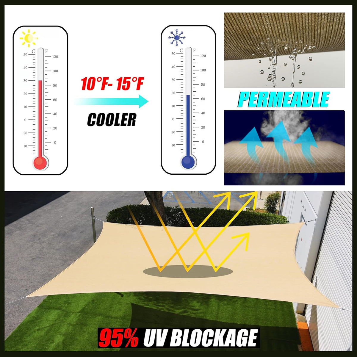 Royal Shade Beige 20' x 20' x 28.3' Right Triangle Sun Shade Sail RS-SLT, 95% UV Blockage, 200GSM Commercial Standard Heavy Duty, Water & Air Permeable Canopy Mesh for Patio (We Make Custom Sizes)
