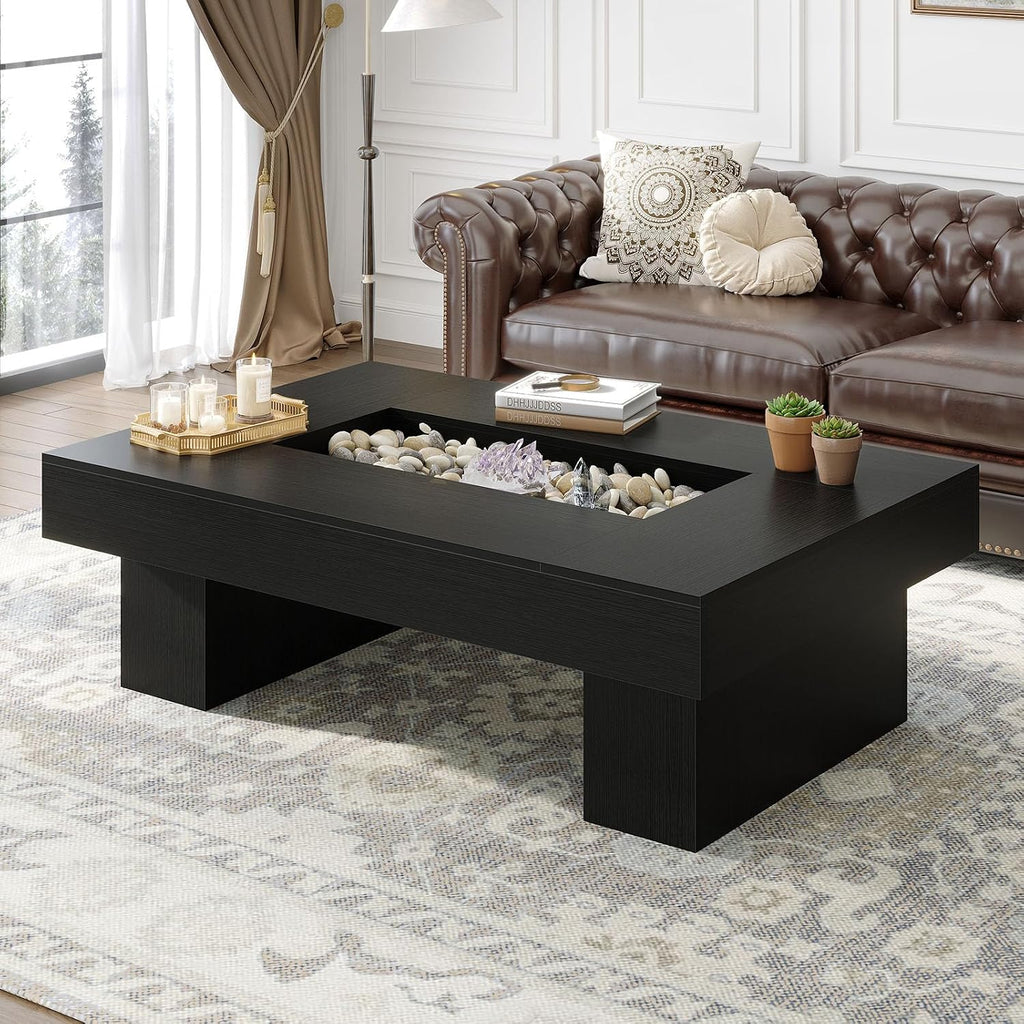 LVB 47"X31" Large Rectangle Black Oak Coffee Table with Storage Living Room