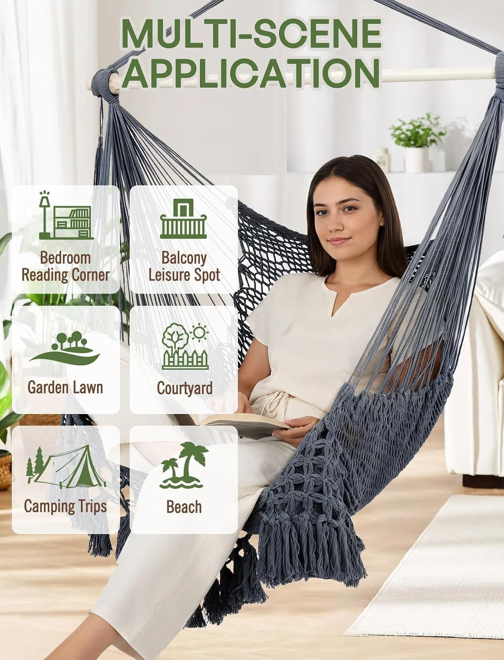 chihee hammock chair handmade woven mesh hanging seat shown in use