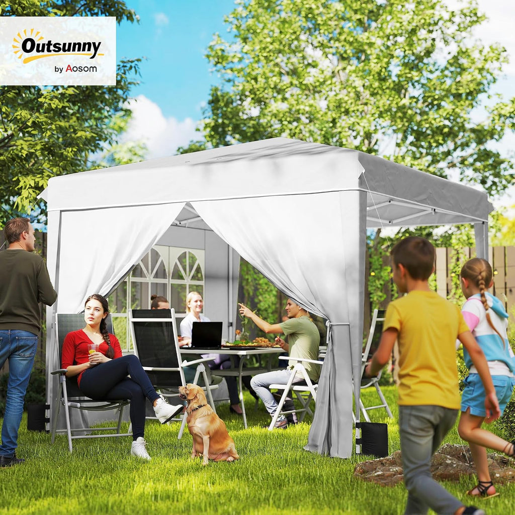 Outsunny 10 x 10 ft Pop Up Canopy Tent with Sidewalls UPF50+, White