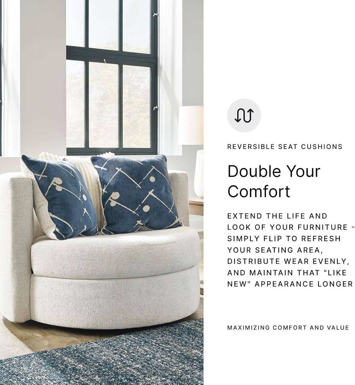 Signature Design by Ashley Oversized Round Swivel Accent Chair, Ivory