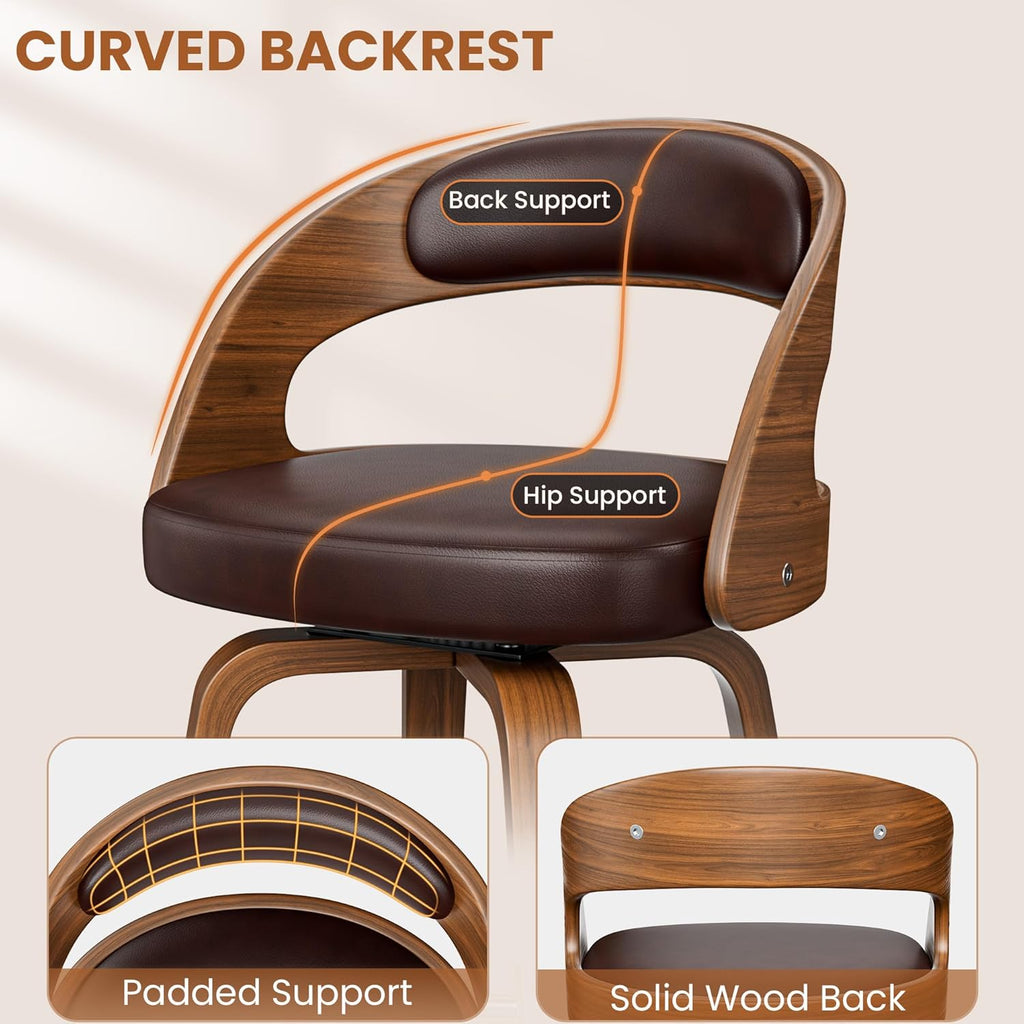 YaFiti Bar Stools Set of 2, 26" Bentwood Counter Height Barstools, Brown