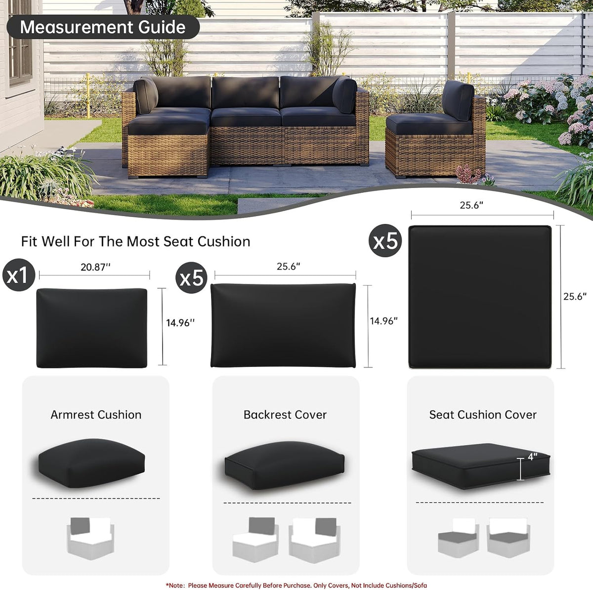 Aoxun 11pcs Patio Cushion Covers Replacement with Zipper & Non-Slip Bottom