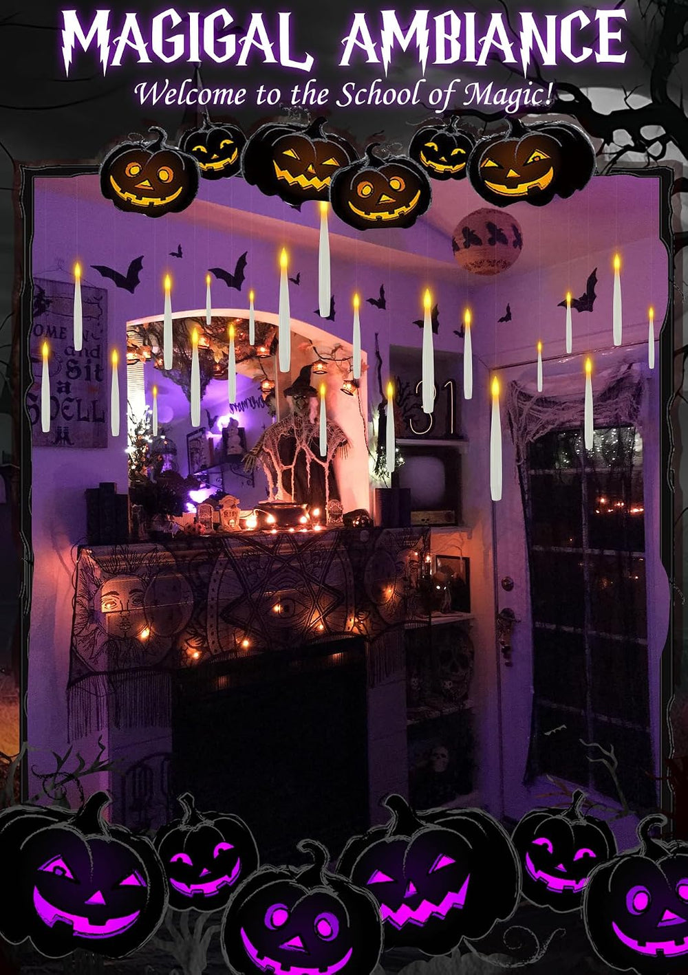 24 Floating Candles with Wand & 25 AAA Batteries Halloween Decor