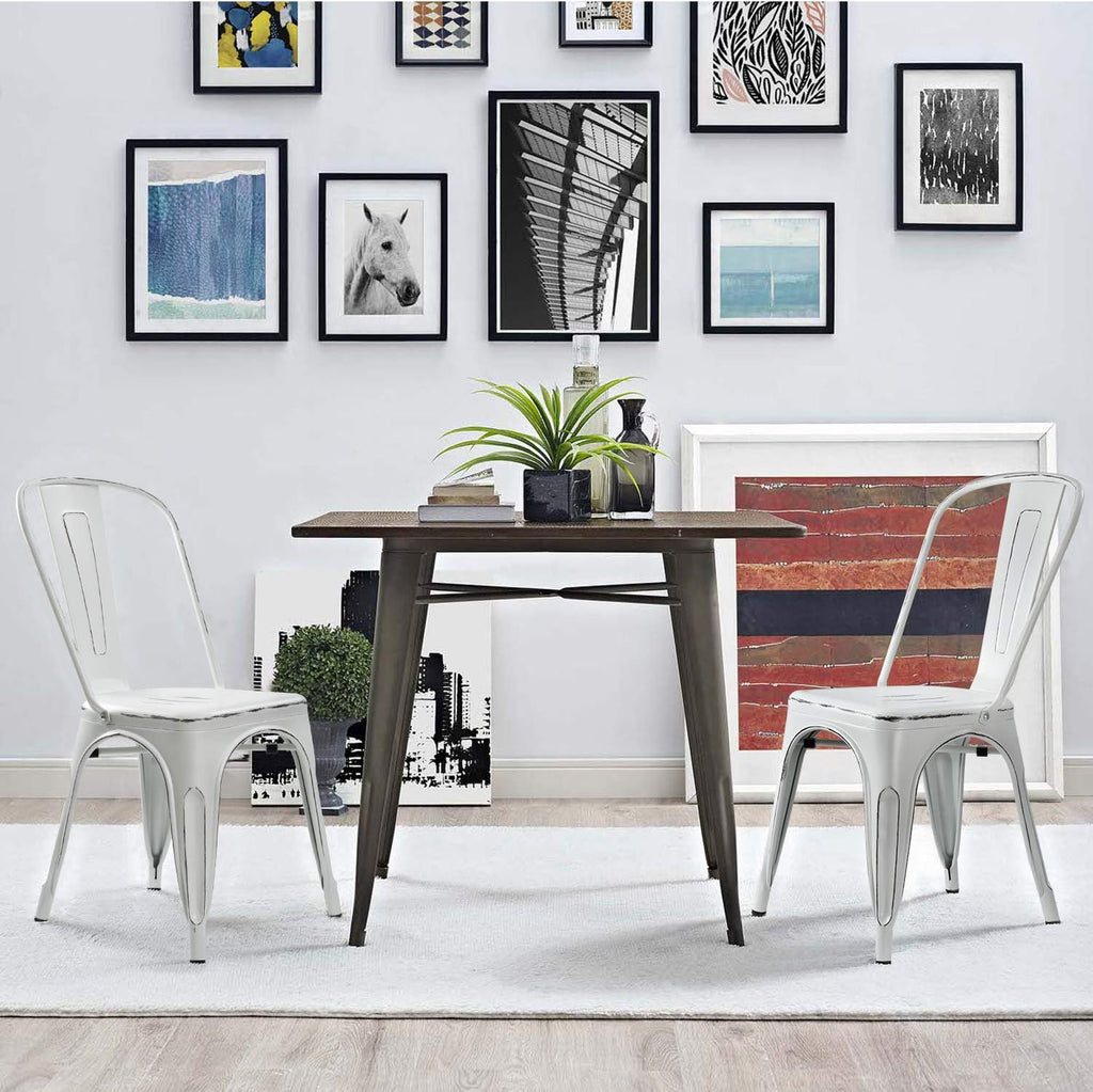 Devoko Metal Indoor-Outdoor Chairs Distressed Style Kitchen Dining Chairs Stackable Side Chair with Back Set of 4 (White)