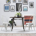 Devoko Metal Indoor-Outdoor Chairs Distressed Style Kitchen Dining Chairs Stackable Side Chair with Back Set of 4 (White)