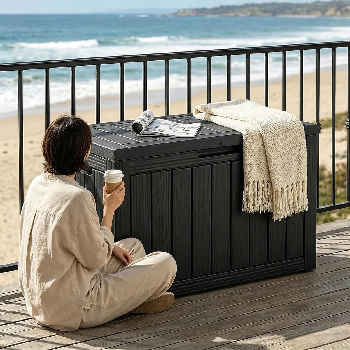 EasyUp 60 Gal Outdoor Storage Box Waterproof Lockable Resin Deck Box