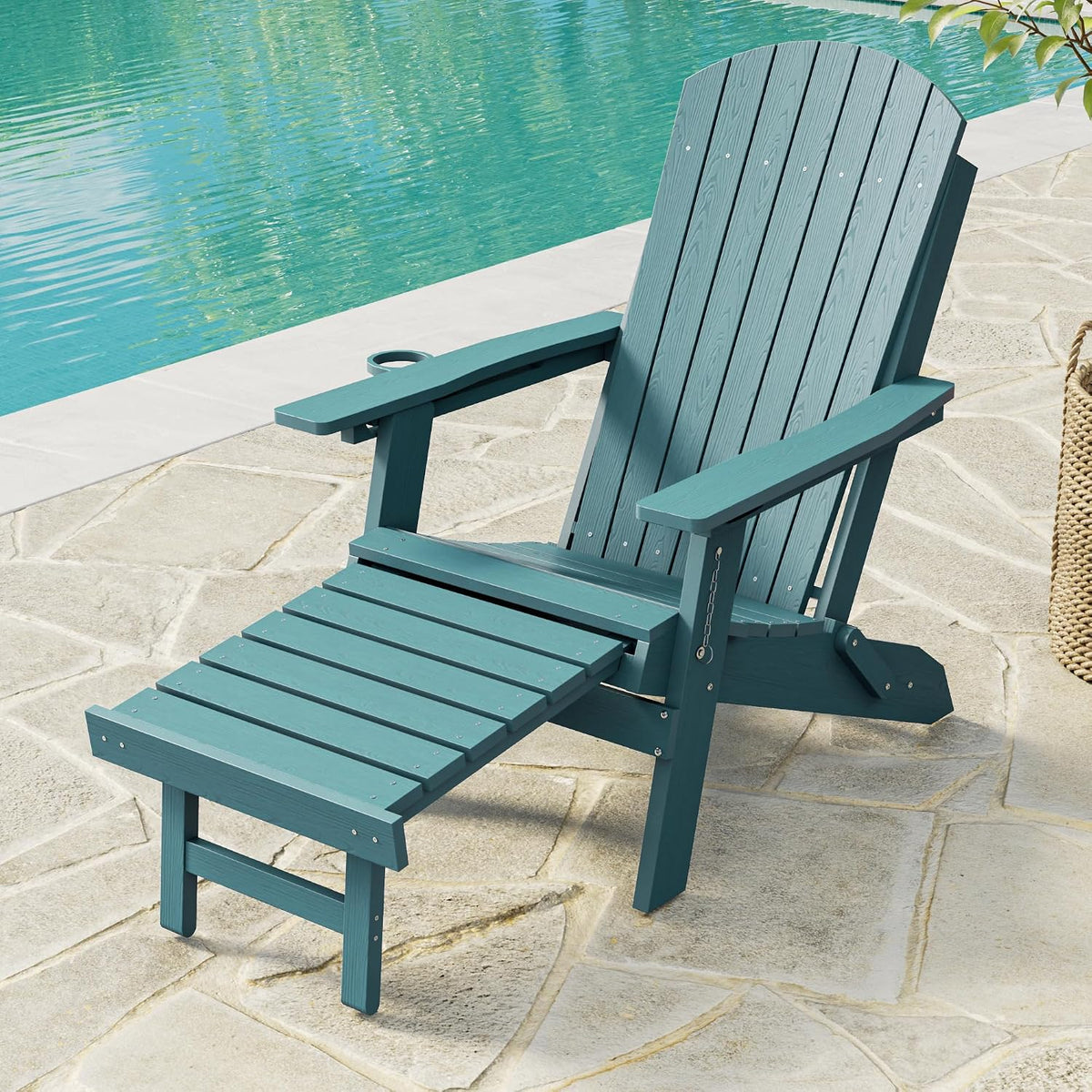 HDPE Folding Adirondack Chair with Footrest, 3-Position Adjustable