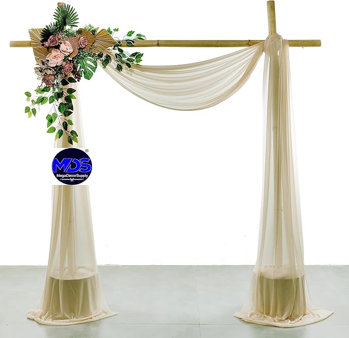 MDS Halloween Chiffon Draping Fabric - 2 Panel, 30" Wide x 40ft Long - Sheer Spooky Arbor & Canopy Drapery for Haunted House Backdrops, Party Ceilings, DIY Costumes & Themed Events - Champagne Gold (Pack of 2)