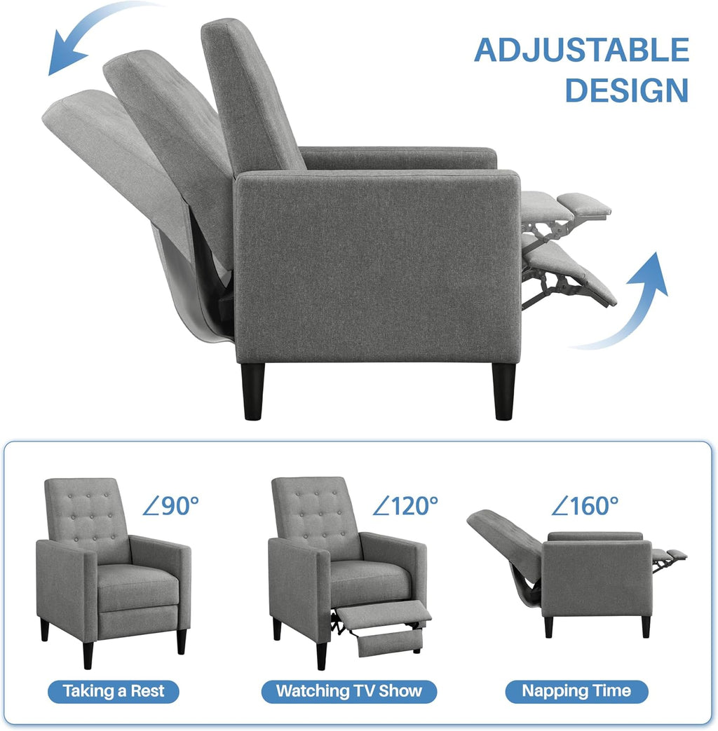 Yaheetech Fabric Recliner Chair Tufted Upholstered Single Sofa Gray