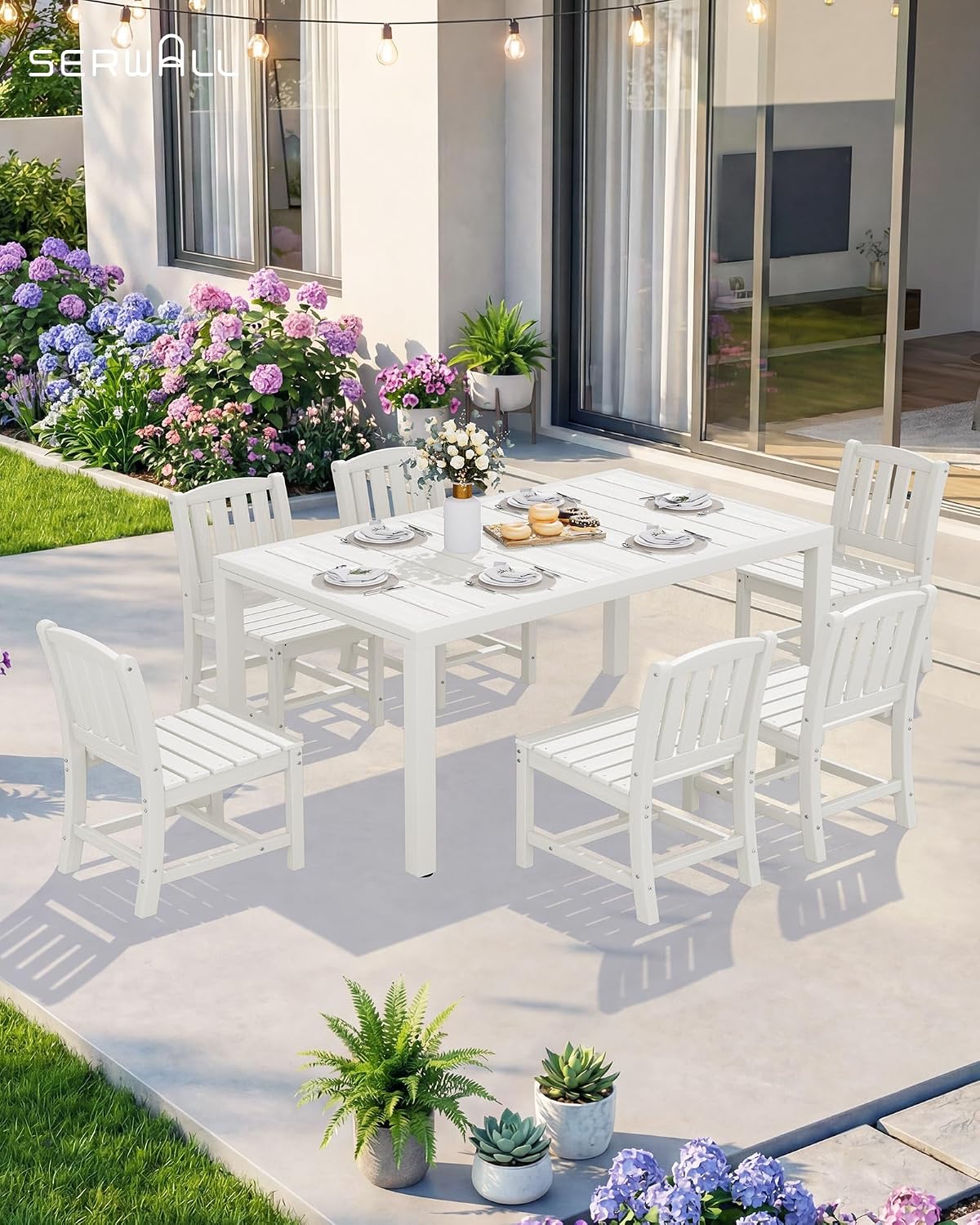SERWALL Outdoor Expandable Dining Table, White