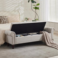 SOFTHION 67" Storage Bench for Bedroom, Linen Upholstered, Beige
