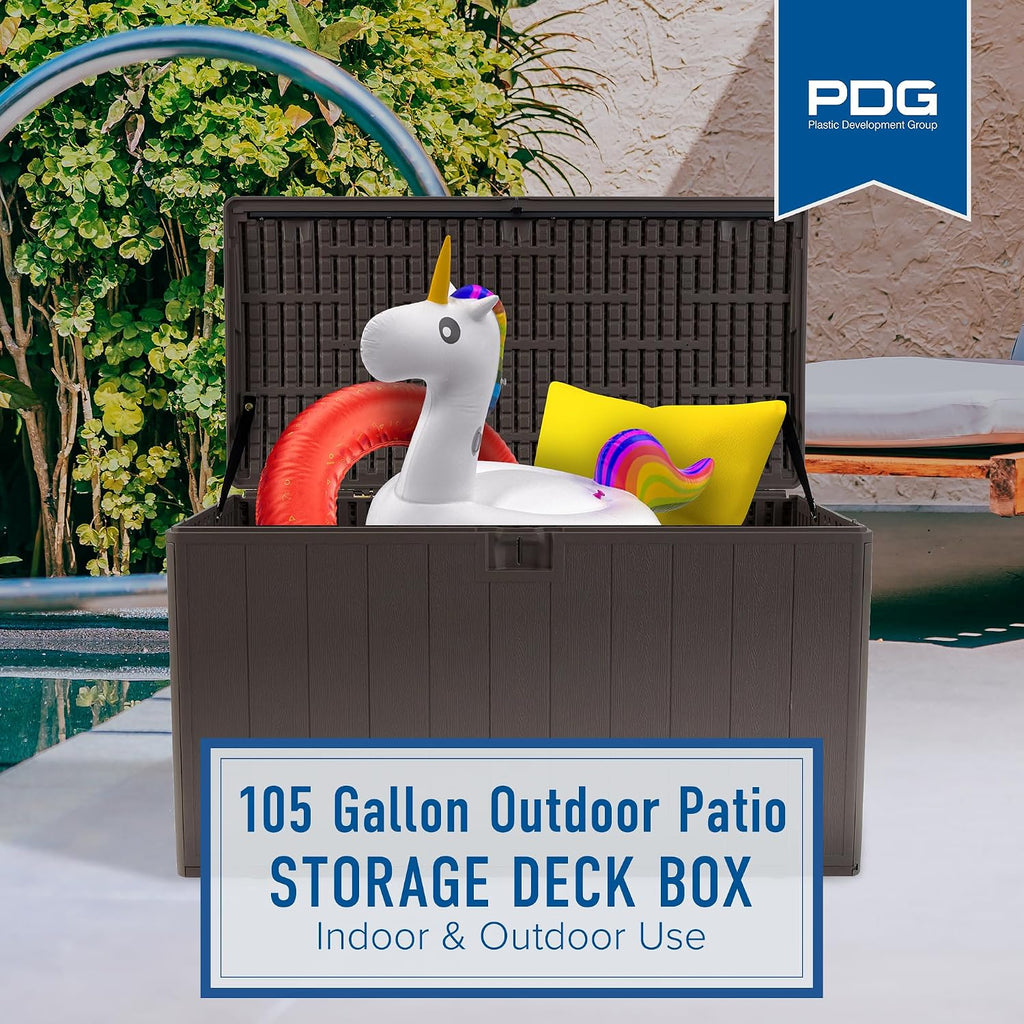 Plastic Development Group Outdoor Storage Deck Box, Standard Close, 105 Gallon, Driftwood