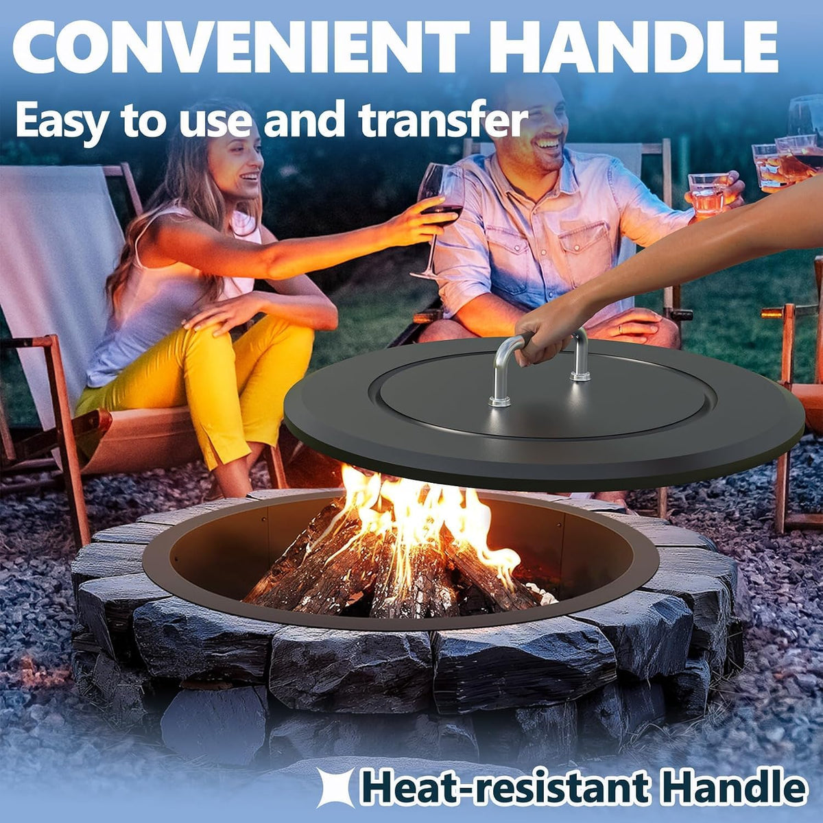 Fire Pit Lid 28.5"-Heavy-Duty Metal Cover with Handle,All-Season Protection