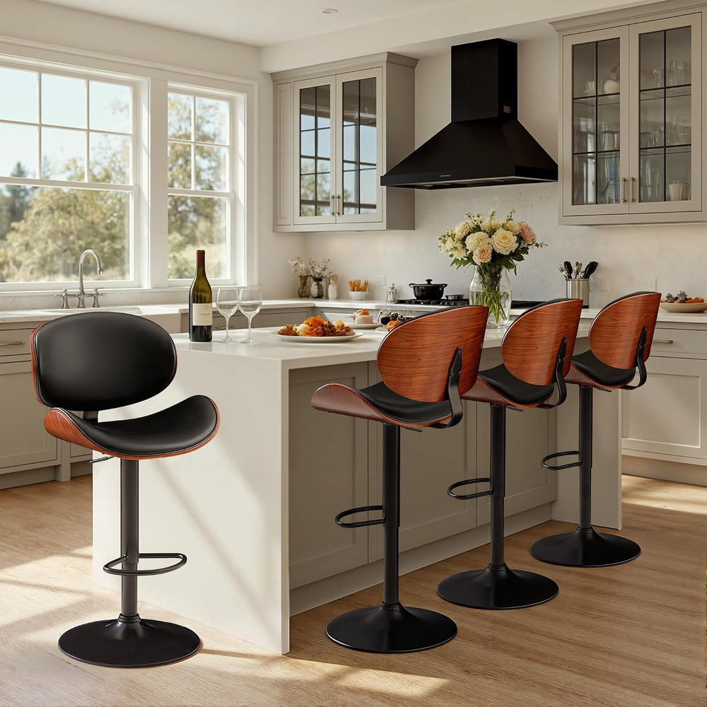 Furmax Bar Stools Set of 2 Adjustable Swivel Bentwood Barstools PU Leather Mo...