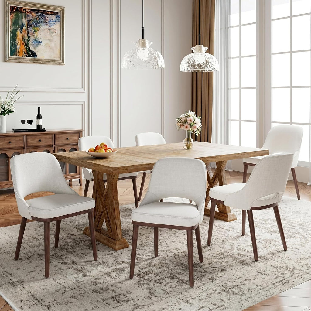 Modern Upholstered Chairs, Curved Open‑Back Fabric Kitchen Chairs(Set of 6)