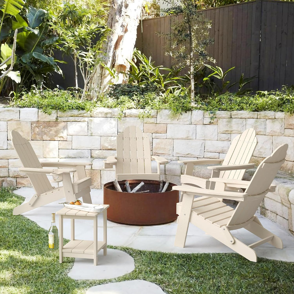 LUE BONA Folding Adirondack Chairs Set of 2, HDPS Fire Pit Chairs, Sand