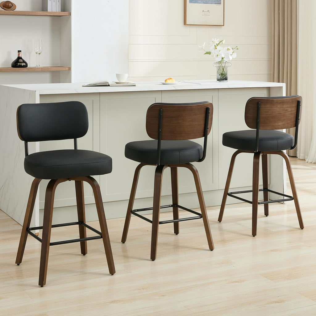 Swivel Bar Stools Set of 3, 30" Bar Height, Black
