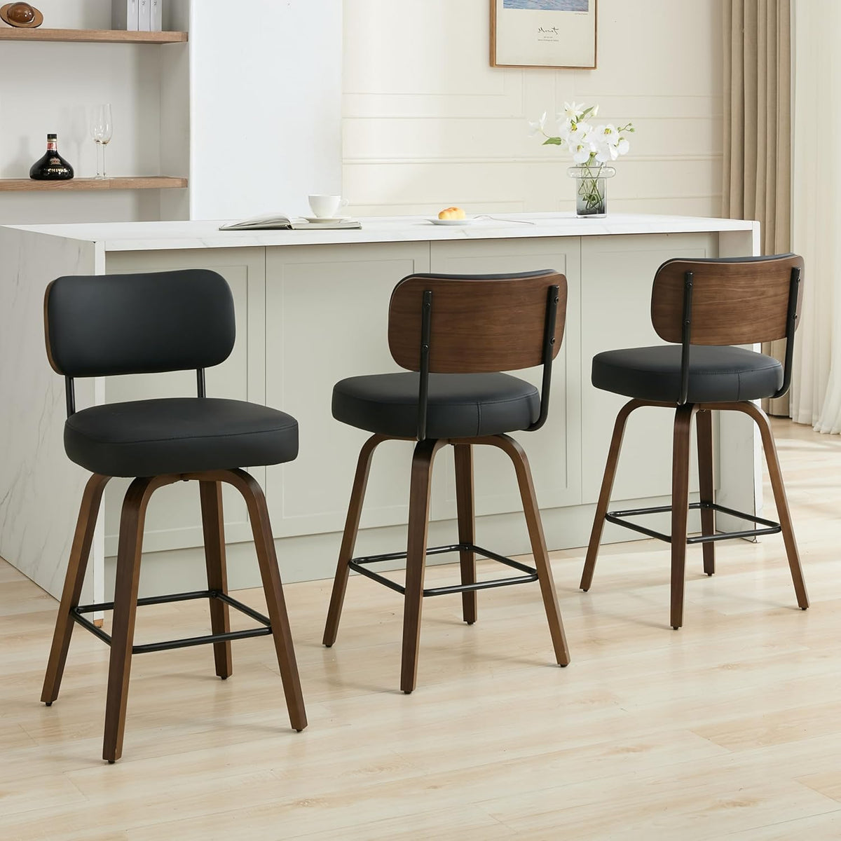 Swivel Bar Stools Set of 3, 30" Bar Height, Black