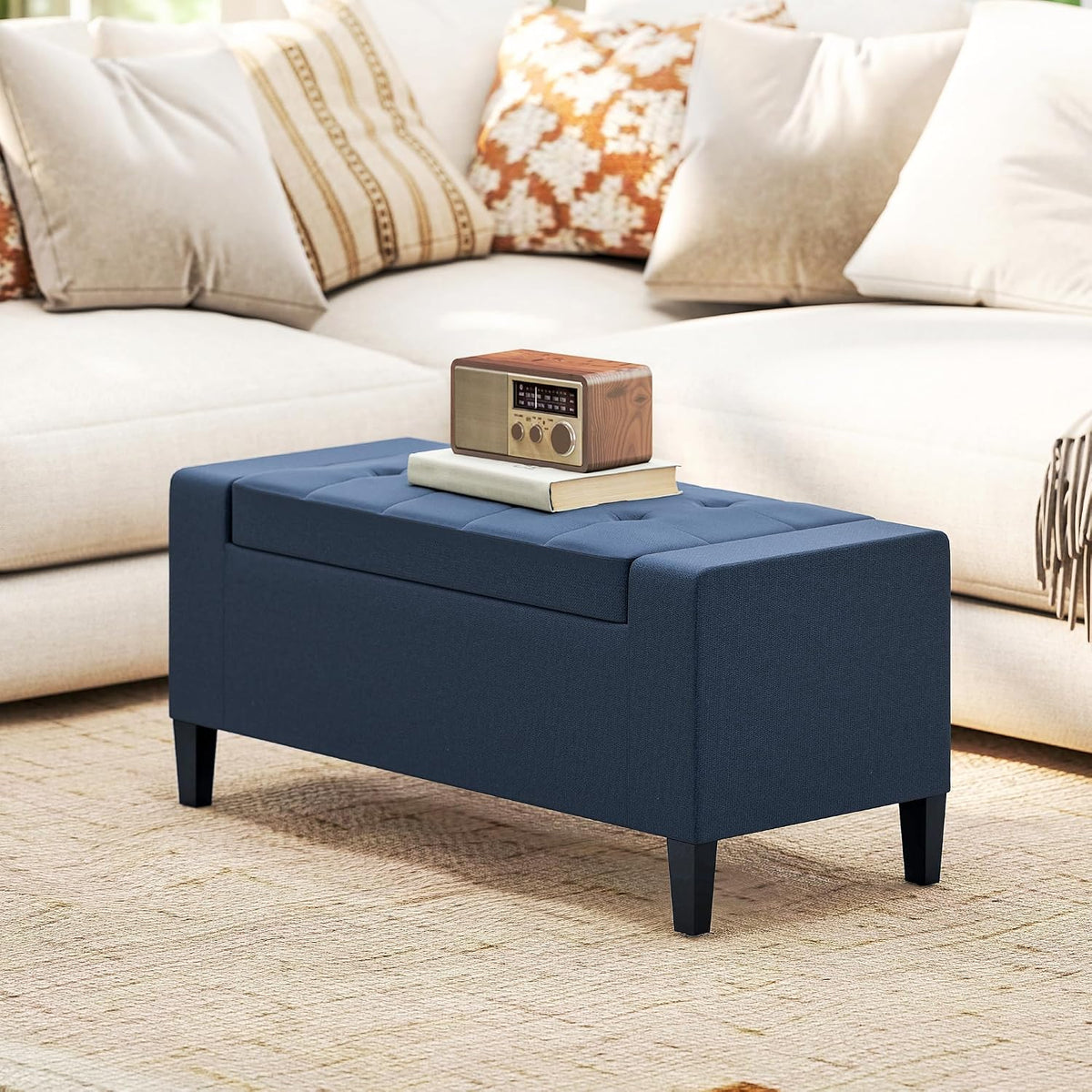 HOMCOM 36" Ottoman with Storage, Lift Top Rubberwood Legs 330 lb Dark Blue