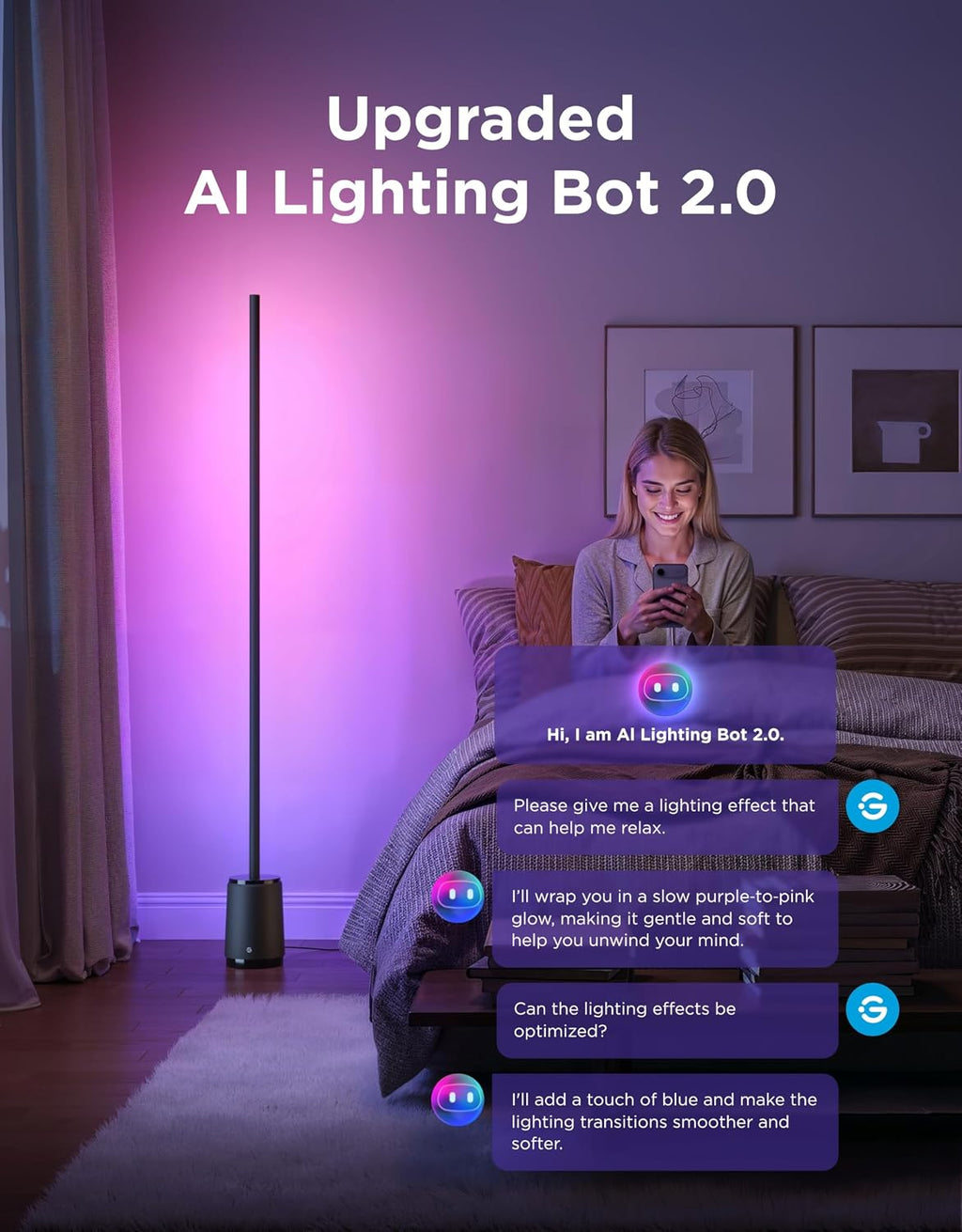 Govee Floor Lamp 3 Lite, Smart RGBIC LED Corner Lamp for Living Room