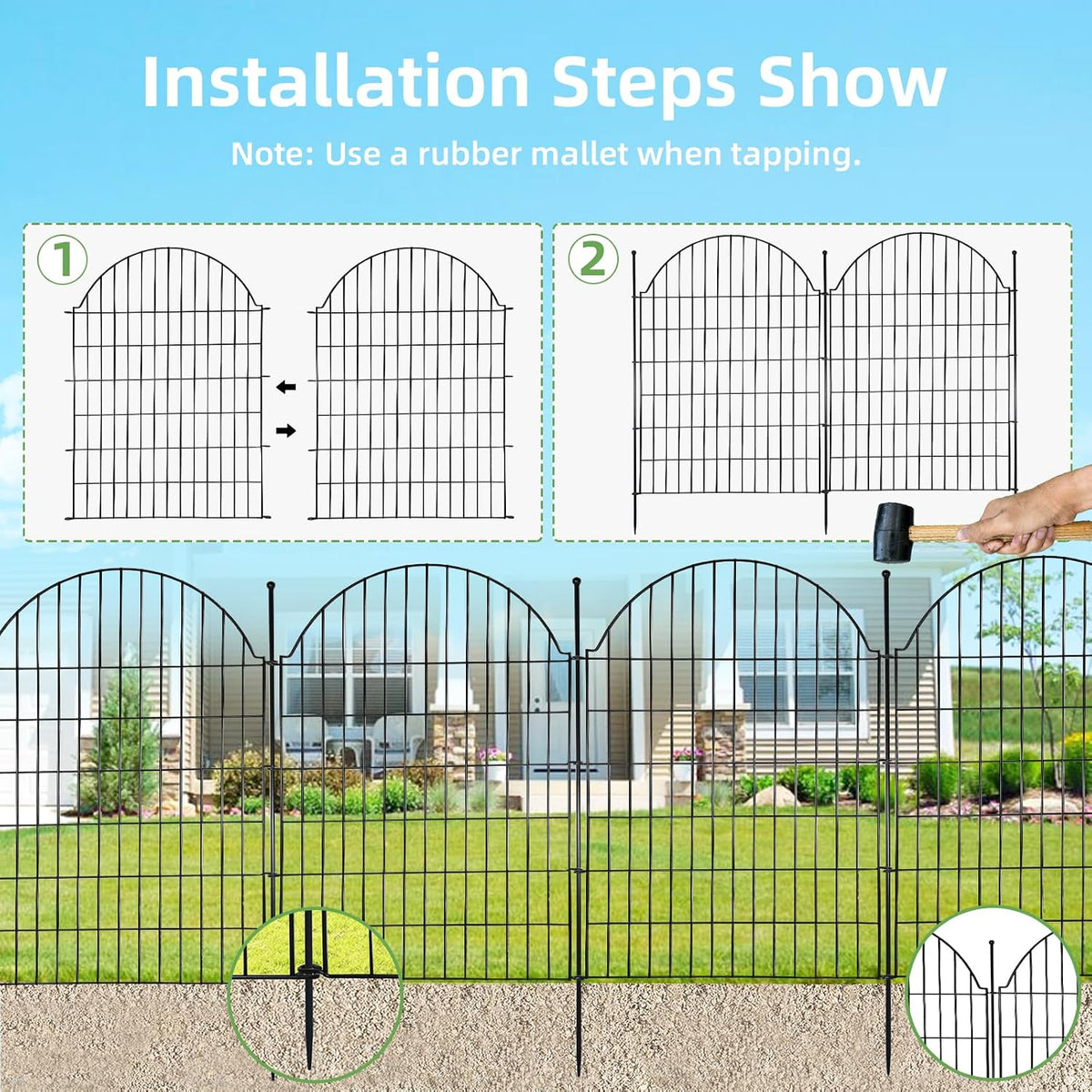 10 Panels No Dig Decorative Outdoor Garden Fence, 40in (H) x23.6ft (L)