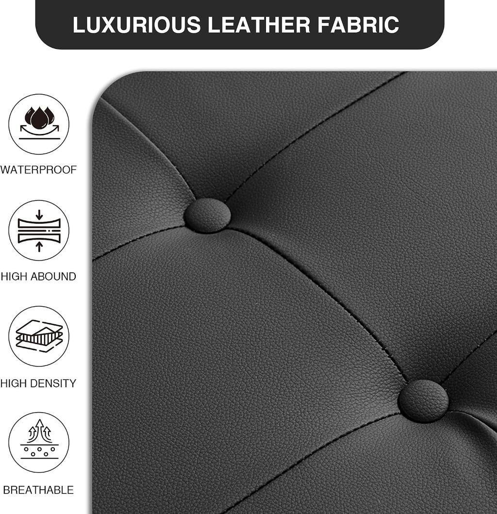 LOULENS Faux Leather Entryway Bench, Modern Upholstered Bench, Matte Black