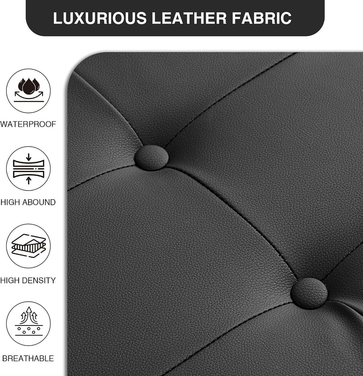 LOULENS Faux Leather Entryway Bench, Modern Upholstered Bench, Matte Black