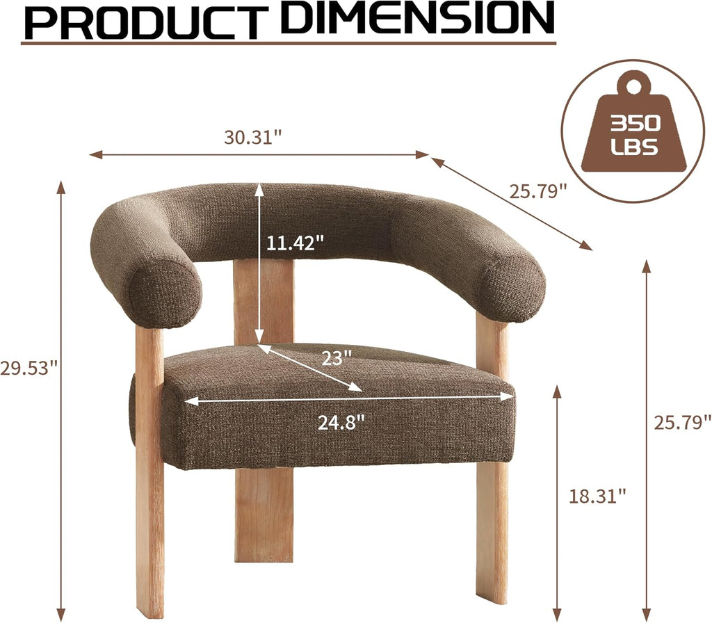 VKNOW Barrel Accent Chair, Vanity Chair with Armrests and Rubberwood Legs